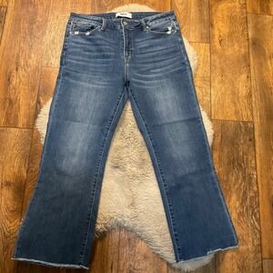 Mica Denim Jeans Size 32 Medium Blue Raw Hem Crop Mid Rise Bootcut Womens